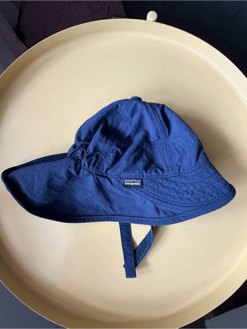 Patagonia Baby Sun Hat in Navy with Neck Flap, 3-6 Months